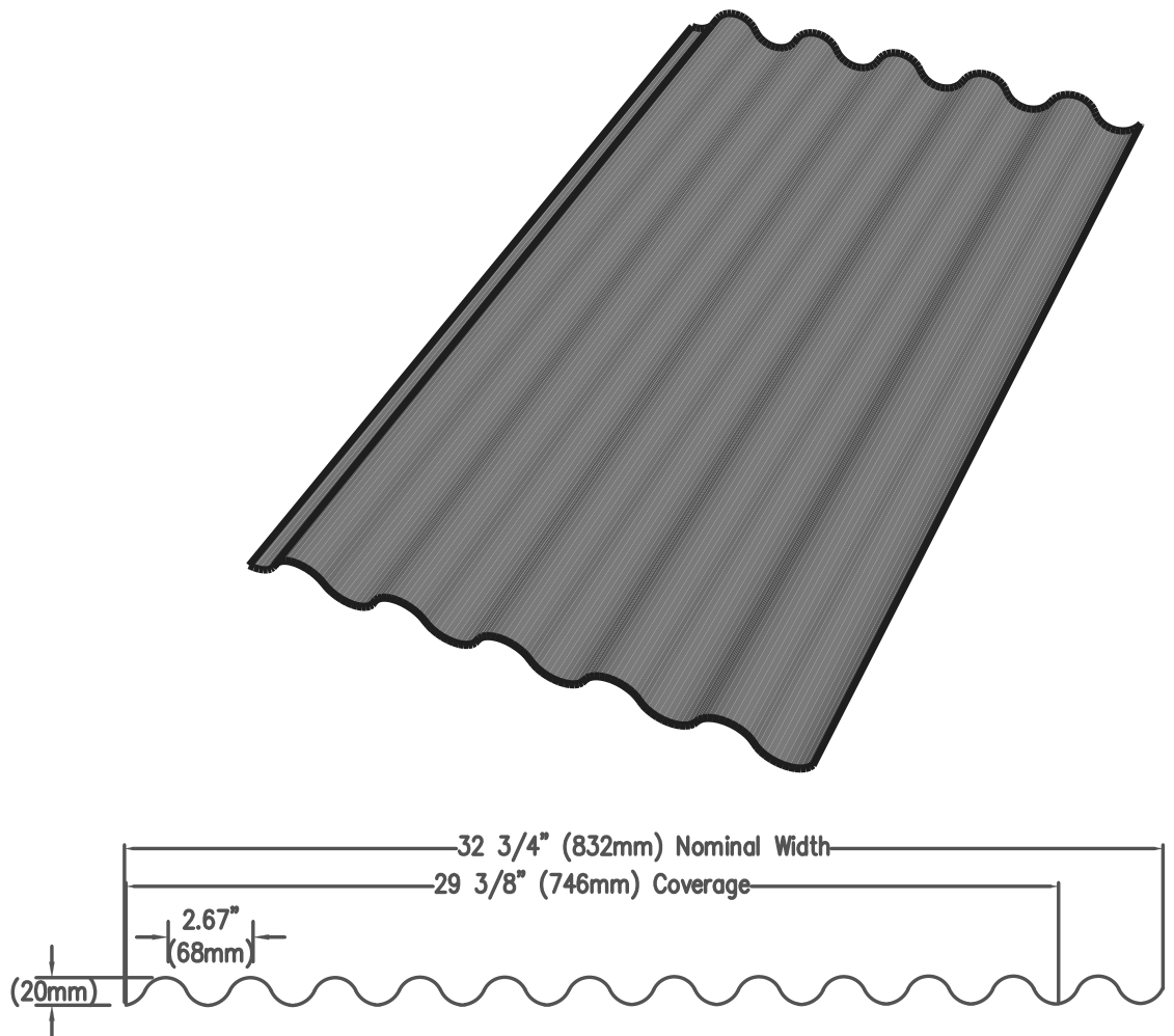 Panel and rib profile shown for reference. Final panel sizes, attachment requirements, and project-specific details are developed for each application.